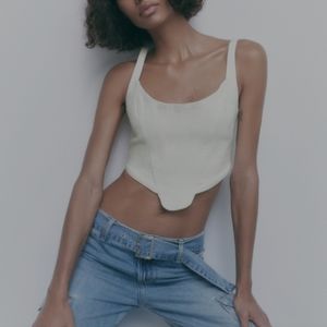 Zara White Denim Topstiched Corset S